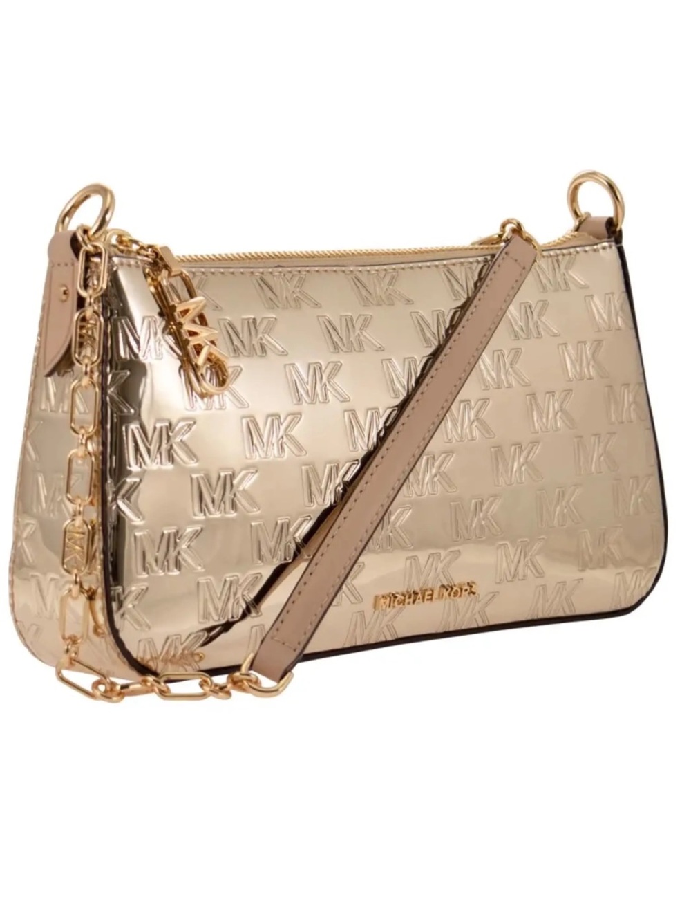 NWOT Michael Kors Metallic Rose Gold MK-Embossed Mini Shoulder Bag